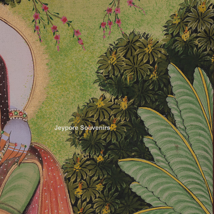 Krishna and Radha Sitting Together Under a Tree - Canvas Painting