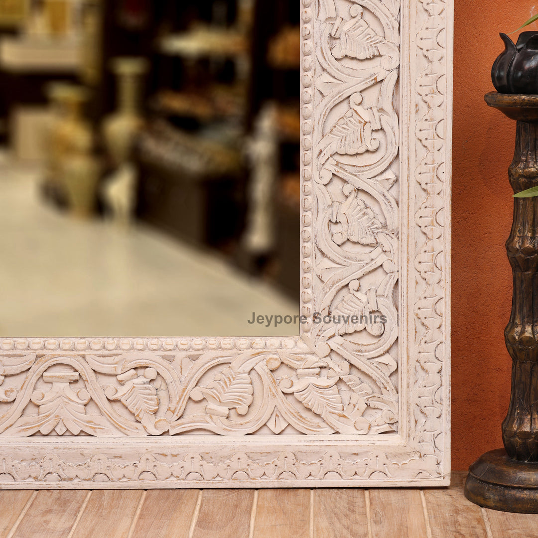 Hand-Carved Rustic Large vanity Wooden Wall Mirror