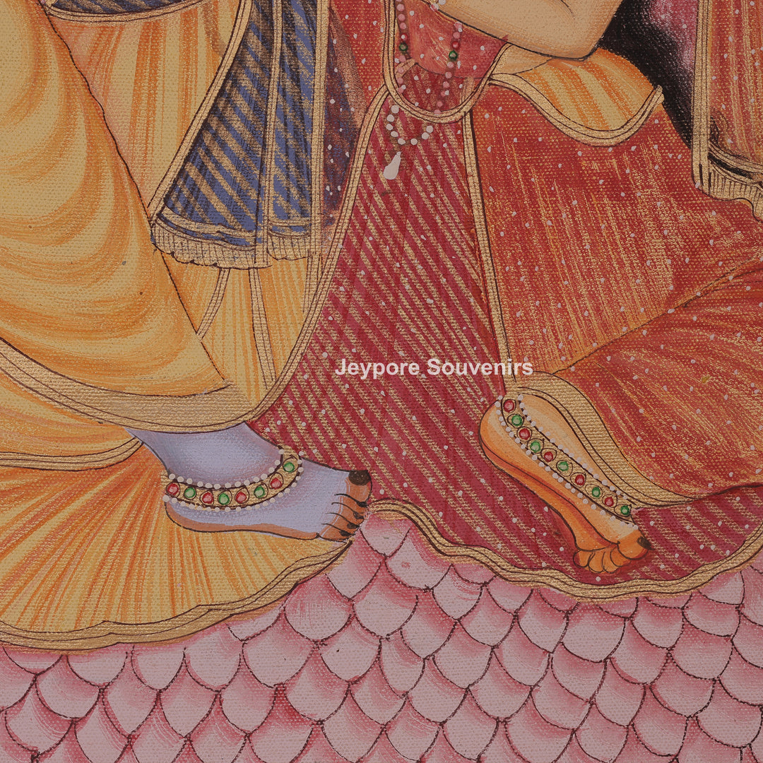Krishna and Radha Sitting Together Under a Tree - Canvas Painting