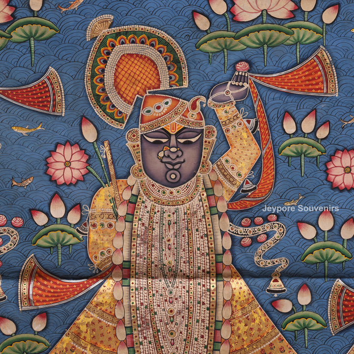Handcrafted Triple Shrinathji Pichwai Painting on Cotton Cloth