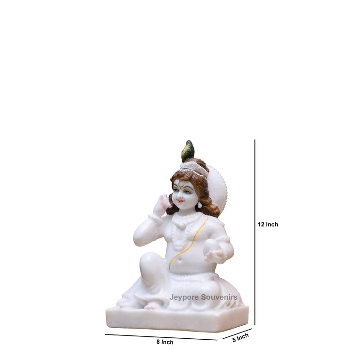 12" Pure White Marble Laddu Gopal (Bal Krishna) Idol