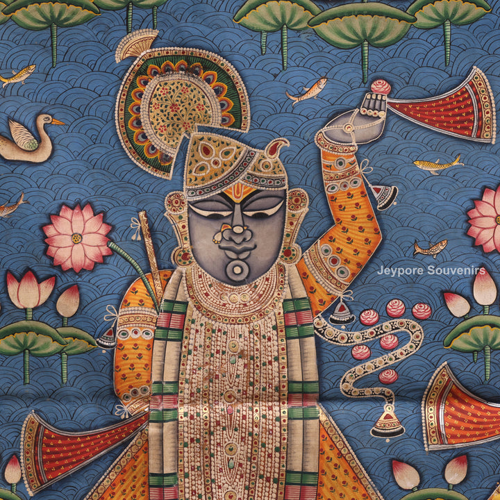Handcrafted Triple Shrinathji Pichwai Painting on Cotton Cloth