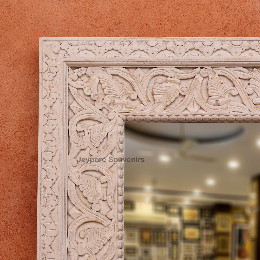 Hand-Carved Rustic Large vanity Wooden Wall Mirror