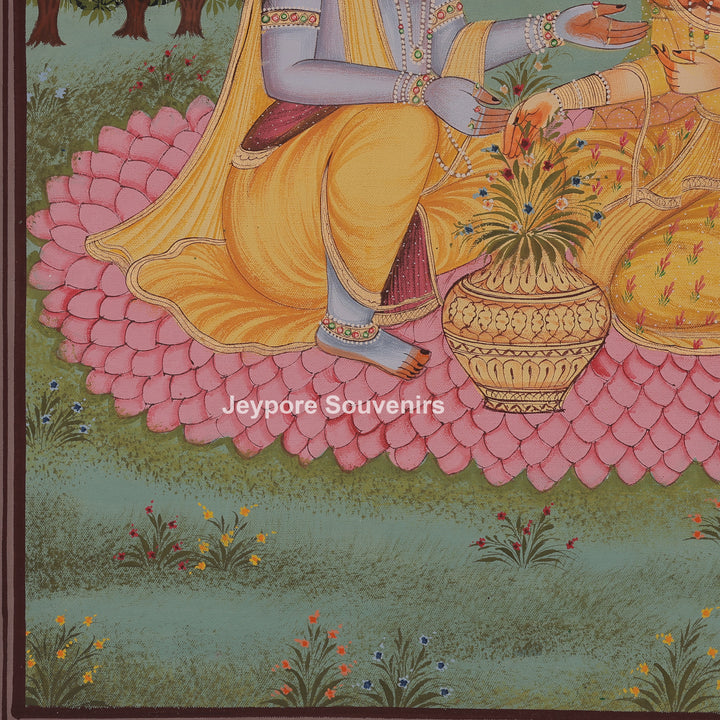 Krishna Radha Loveable Moment In A Garden - Canvas Art