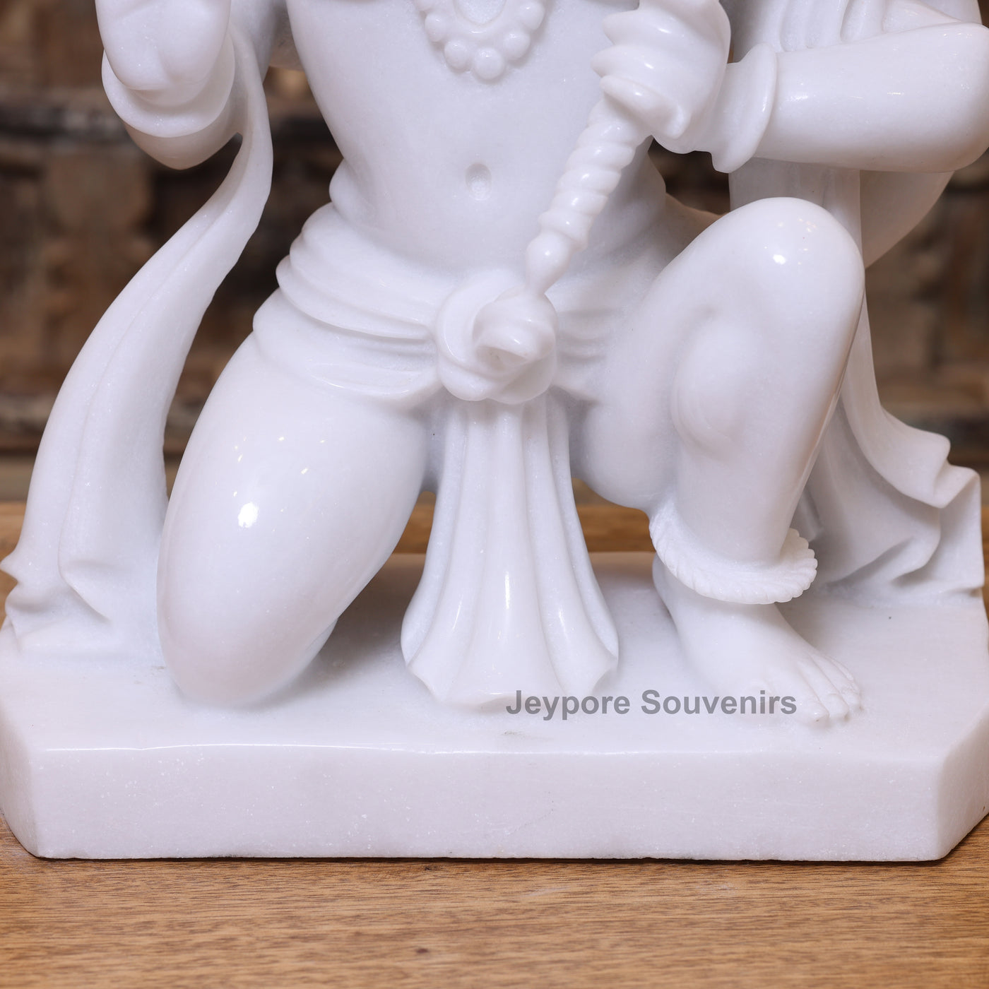 18" Pure White Marble Lord Hanuman Idol with mace