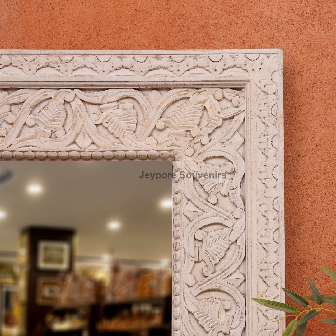 Hand-Carved Rustic Large vanity Wooden Wall Mirror