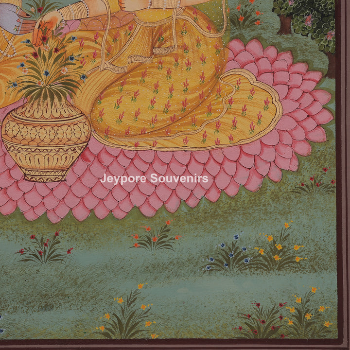 Krishna Radha Loveable Moment In A Garden - Canvas Art