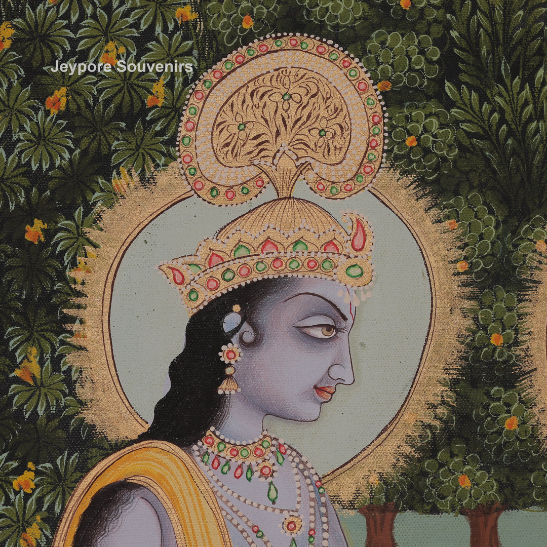 Krishna Radha Loveable Moment In A Garden - Canvas Art