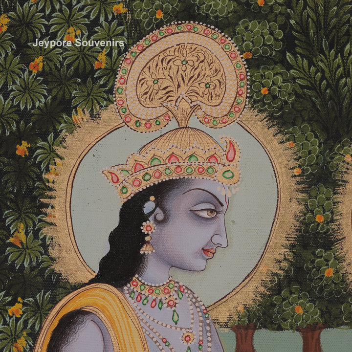 Krishna Radha Loveable Moment In A Garden - Canvas Art