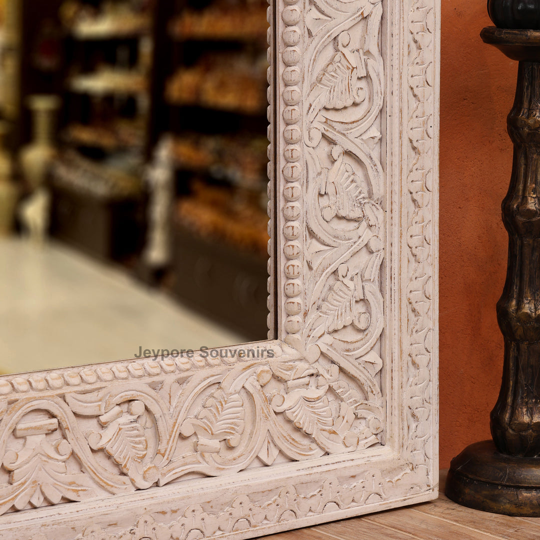 Hand-Carved Rustic Large vanity Wooden Wall Mirror
