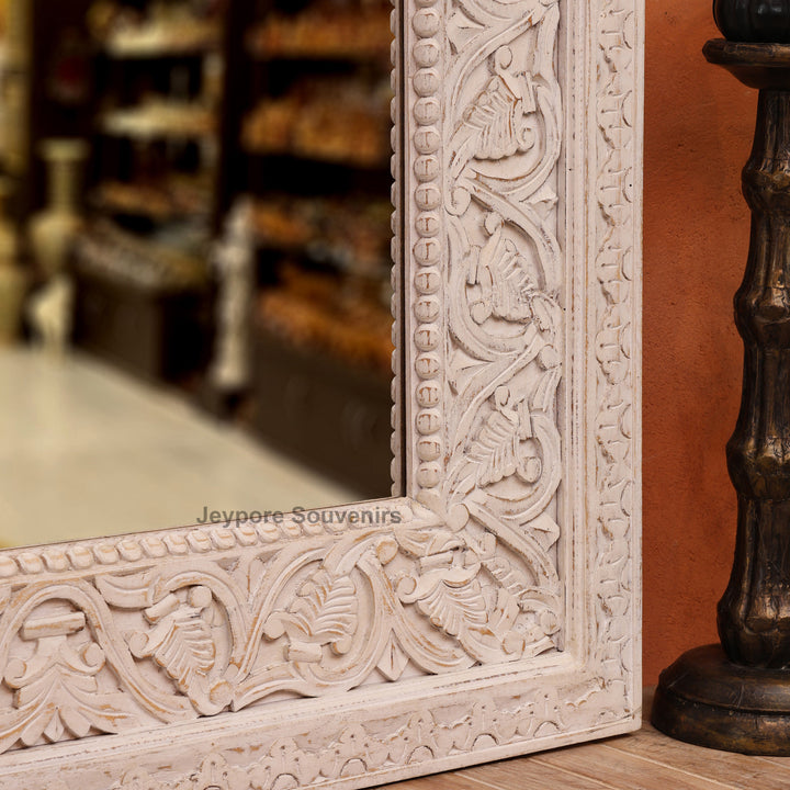 Hand-Carved Rustic Large vanity Wooden Wall Mirror