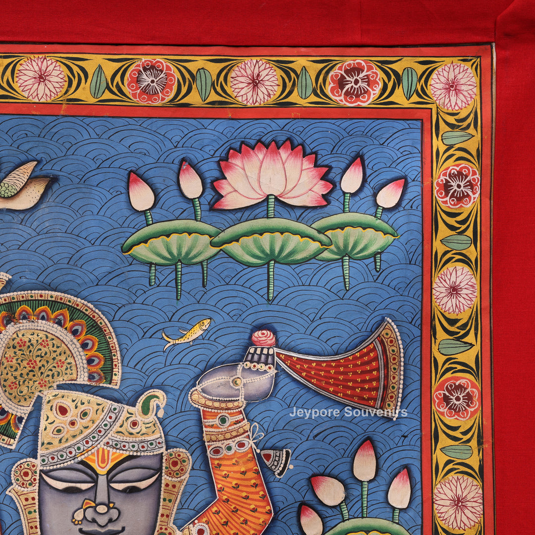 Handcrafted Triple Shrinathji Pichwai Painting on Cotton Cloth