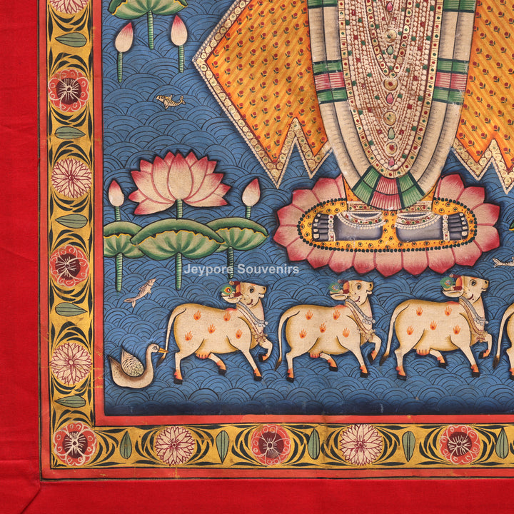 Handcrafted Triple Shrinathji Pichwai Painting on Cotton Cloth
