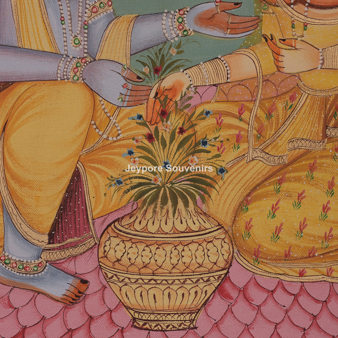 Krishna Radha Loveable Moment In A Garden - Canvas Art