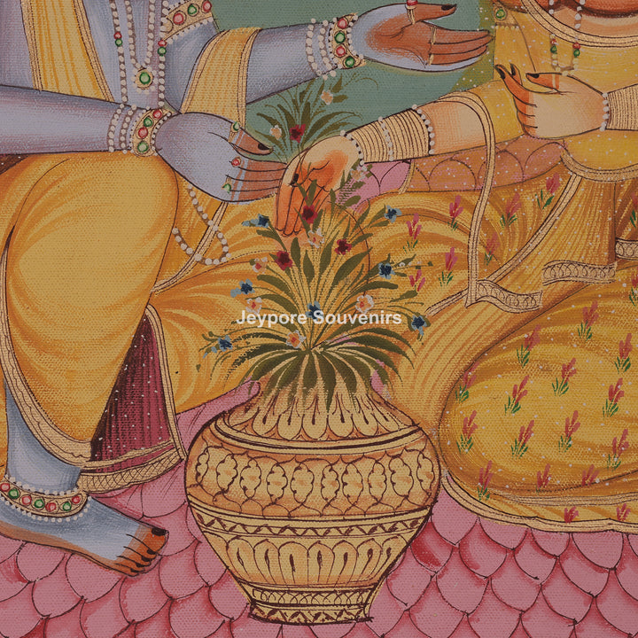 Krishna Radha Loveable Moment In A Garden - Canvas Art