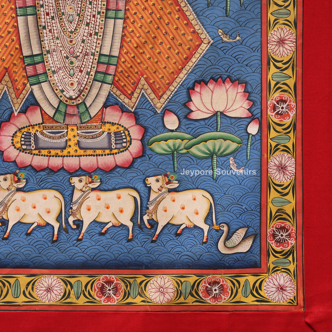 Handcrafted Triple Shrinathji Pichwai Painting on Cotton Cloth