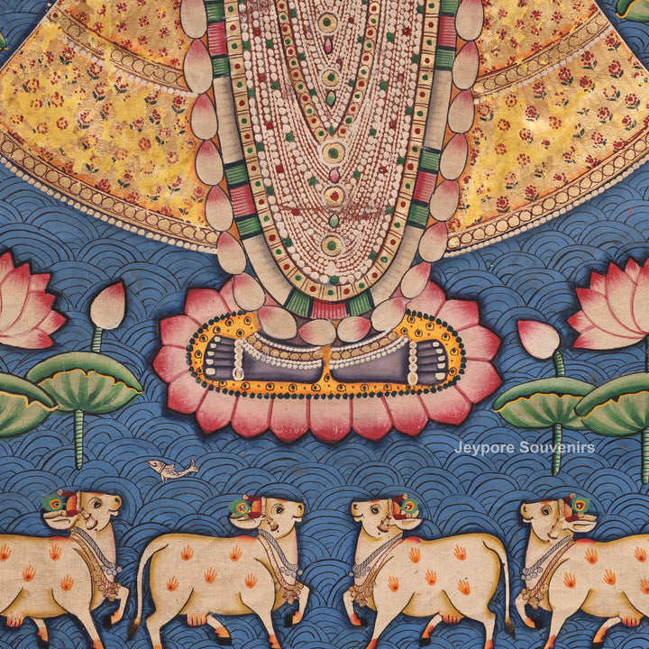 Handcrafted Triple Shrinathji Pichwai Painting on Cotton Cloth