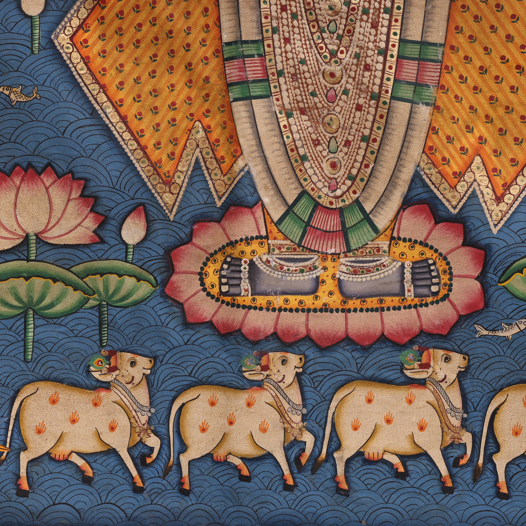 Handcrafted Triple Shrinathji Pichwai Painting on Cotton Cloth