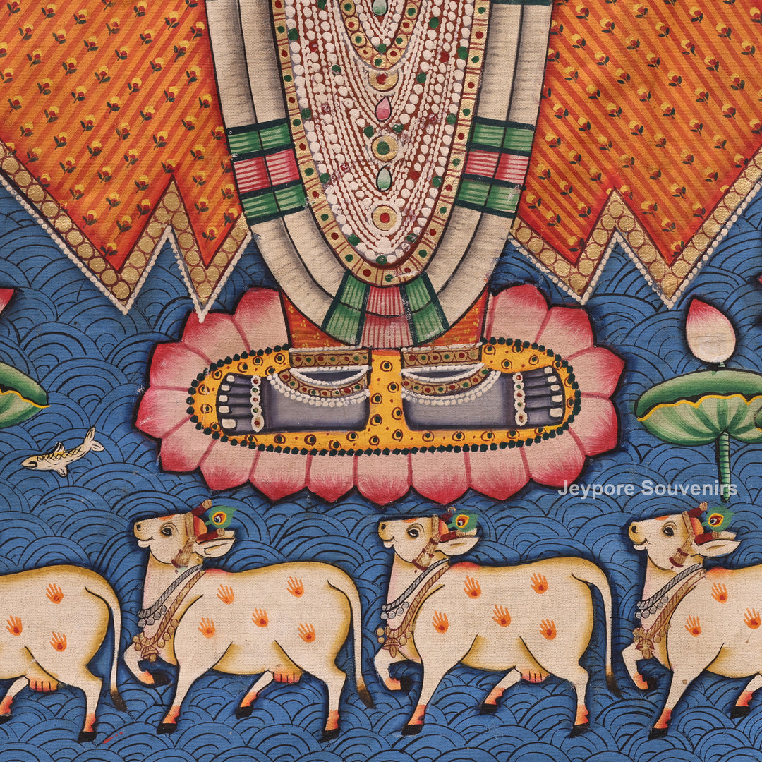 Handcrafted Triple Shrinathji Pichwai Painting on Cotton Cloth