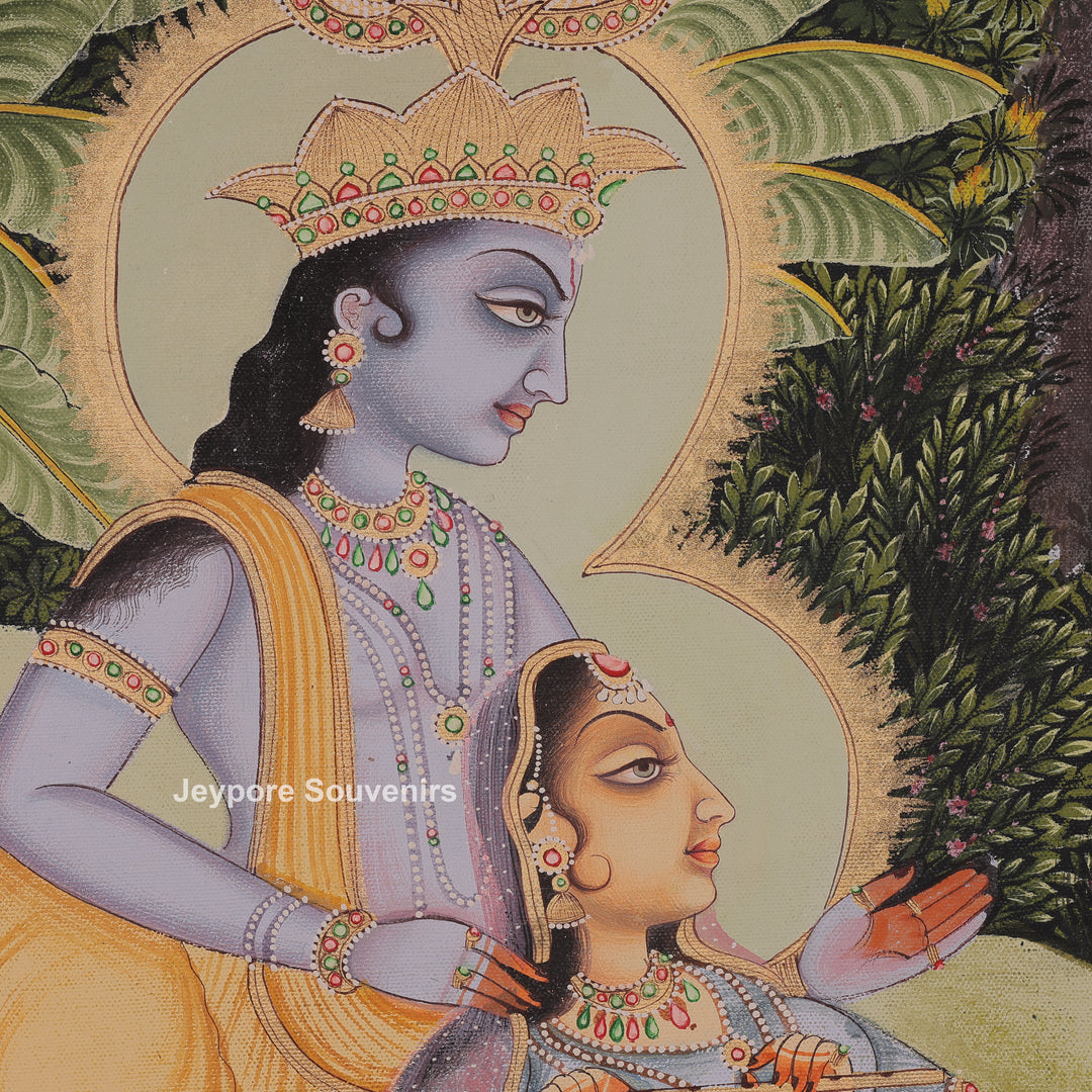 Krishna Playing the Flute Beside Radha - Hand-Painted Canvas