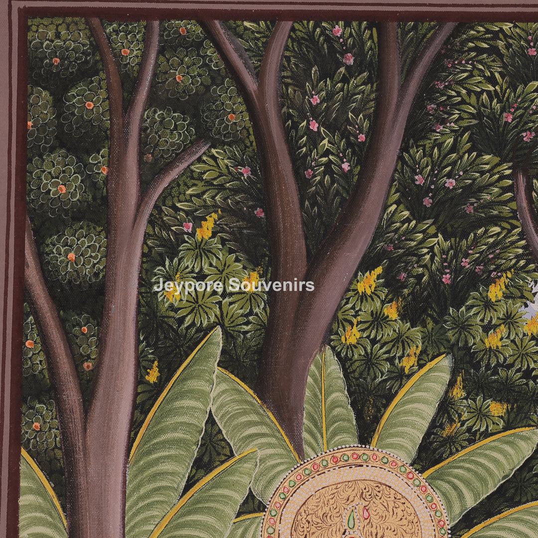 Krishna Playing the Flute Beside Radha - Hand-Painted Canvas