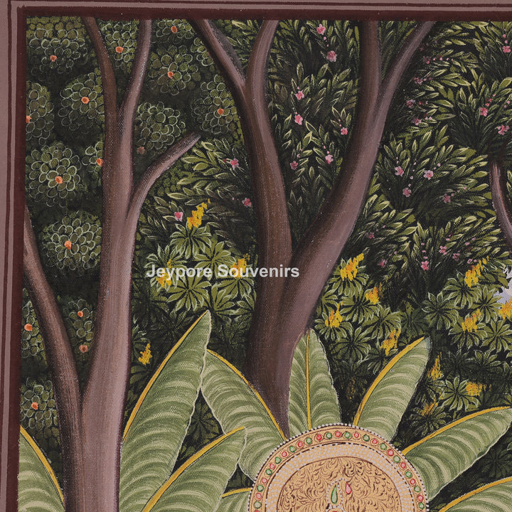 Krishna Playing the Flute Beside Radha - Hand-Painted Canvas