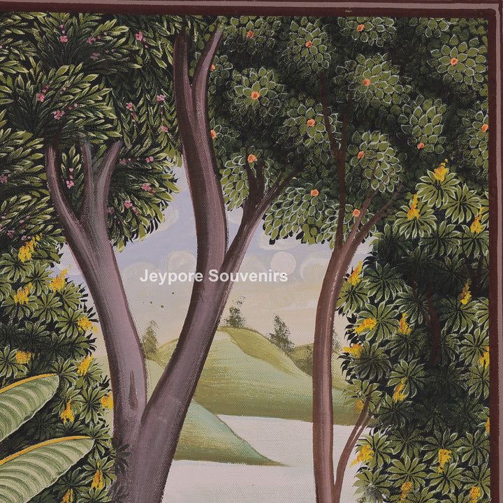 Krishna Playing the Flute Beside Radha - Hand-Painted Canvas