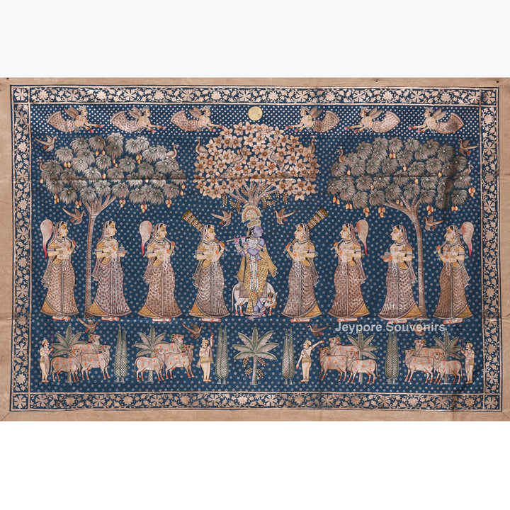 Handcrafted Lord Krishna &amp; Gopis Pichwai Painting on Cotton Cloth