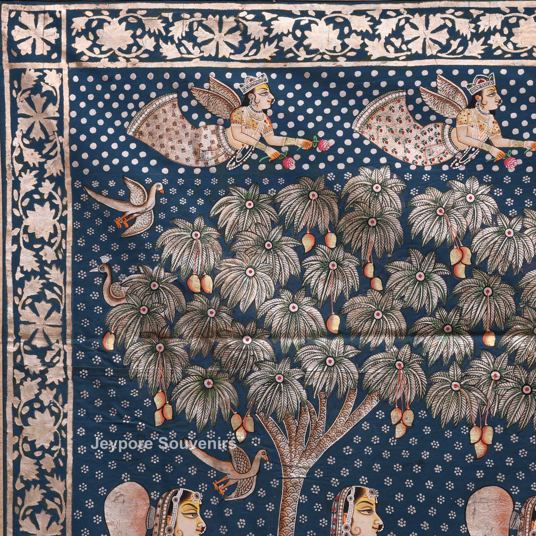 Handcrafted Lord Krishna &amp; Gopis Pichwai Painting on Cotton Cloth