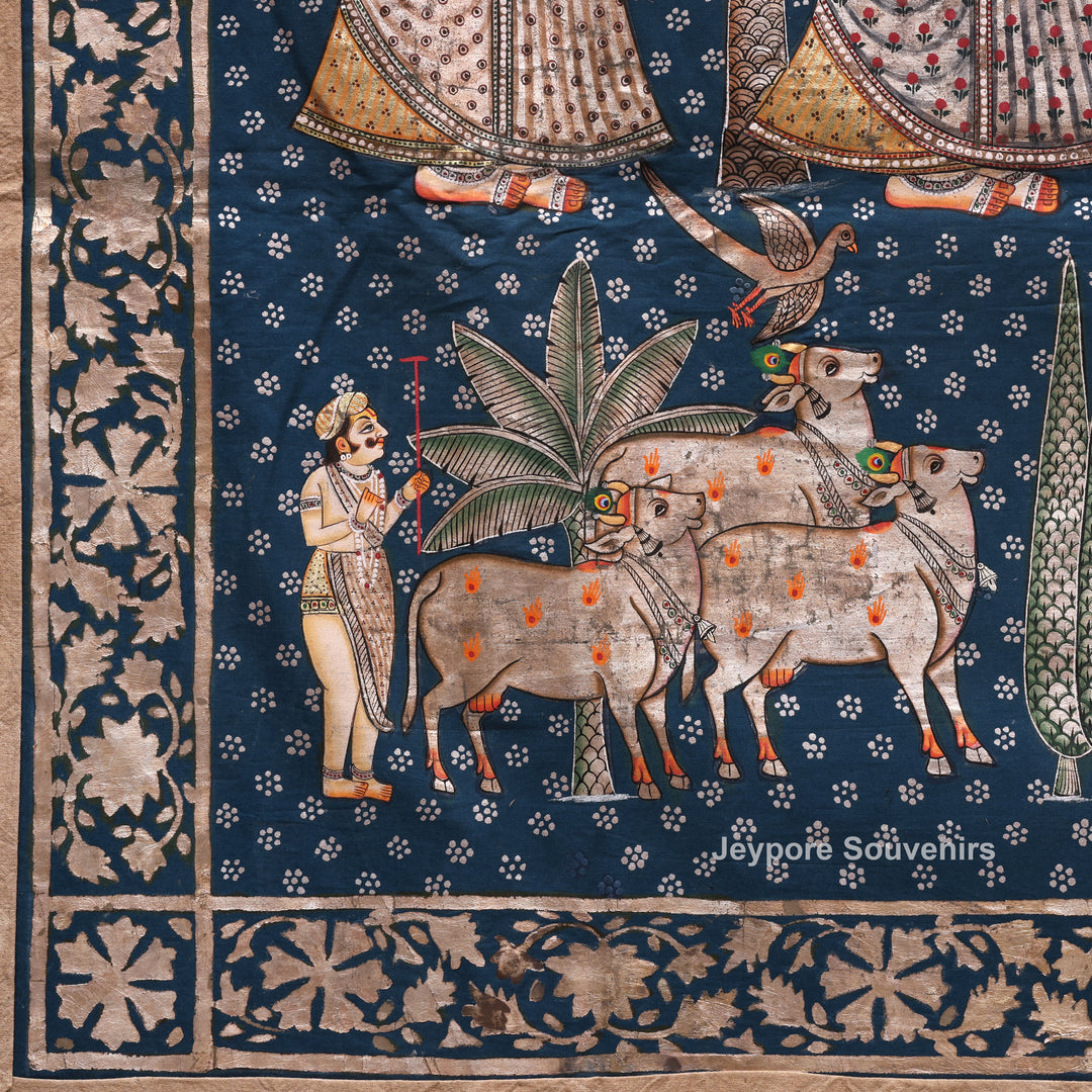 Handcrafted Lord Krishna &amp; Gopis Pichwai Painting on Cotton Cloth