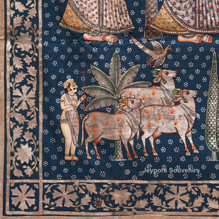 Handcrafted Lord Krishna &amp; Gopis Pichwai Painting on Cotton Cloth
