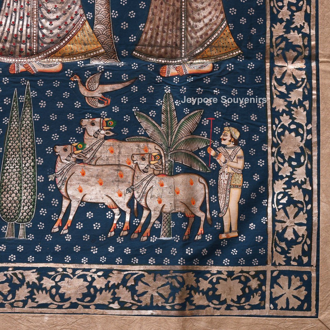 Handcrafted Lord Krishna &amp; Gopis Pichwai Painting on Cotton Cloth