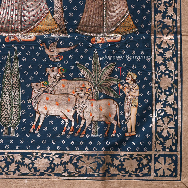 Handcrafted Lord Krishna &amp; Gopis Pichwai Painting on Cotton Cloth