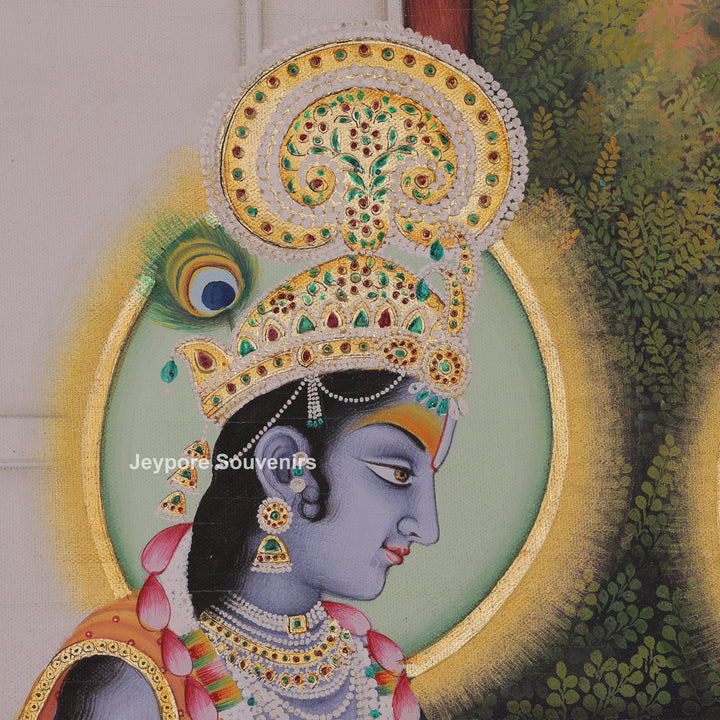 Krishna and Radha Sitting Together in a Palace Canvas Painting