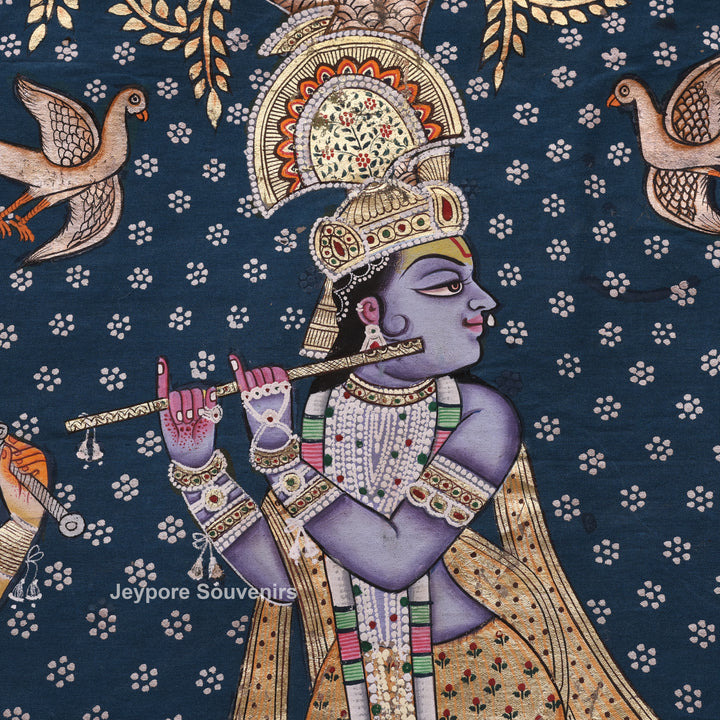 Handcrafted Lord Krishna &amp; Gopis Pichwai Painting on Cotton Cloth
