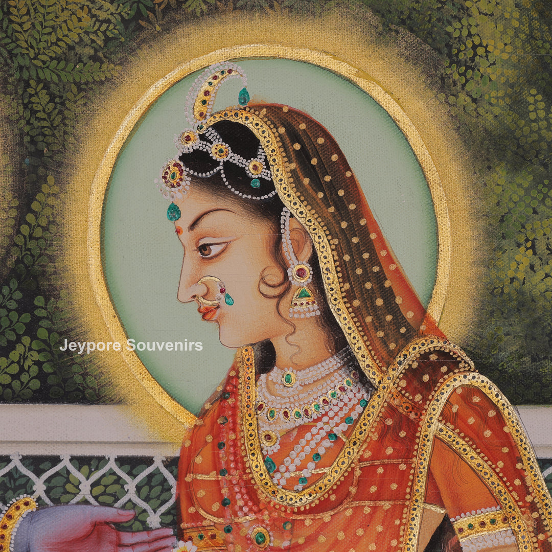 Krishna and Radha Sitting Together in a Palace Canvas Painting
