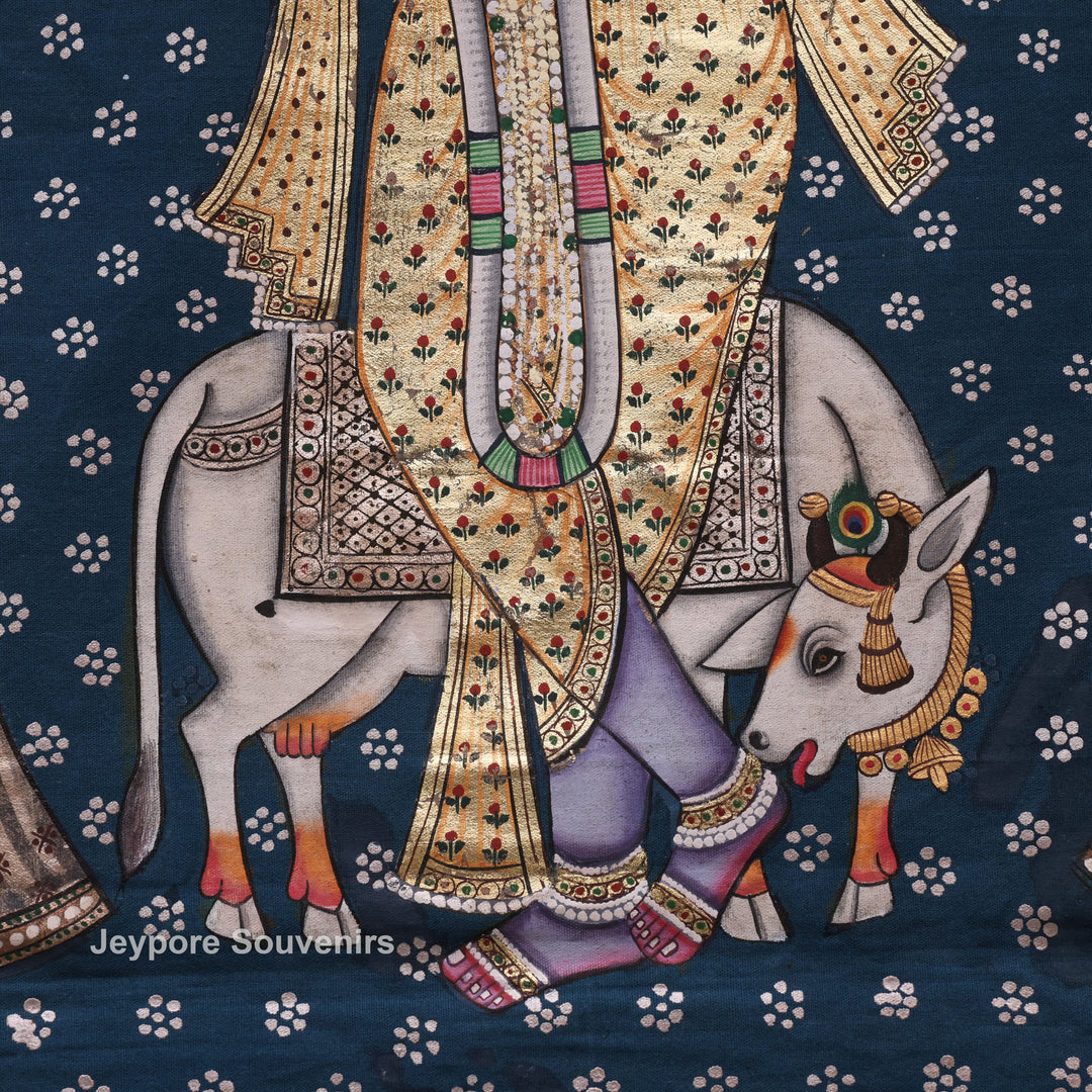 Handcrafted Lord Krishna &amp; Gopis Pichwai Painting on Cotton Cloth