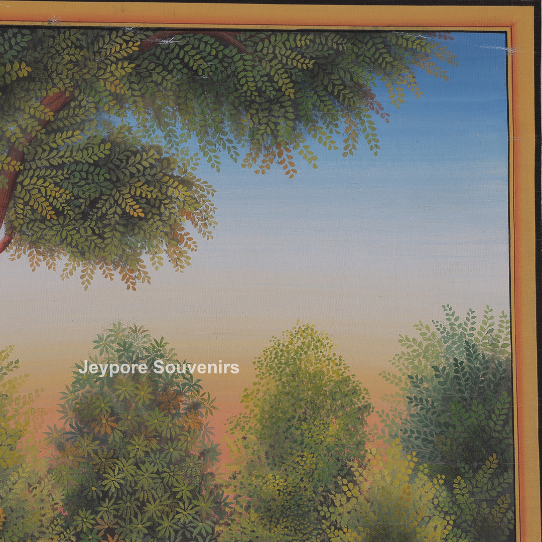 Krishna and Radha Sitting Together in a Palace Canvas Painting