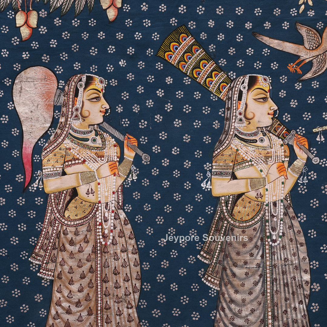 Handcrafted Lord Krishna &amp; Gopis Pichwai Painting on Cotton Cloth