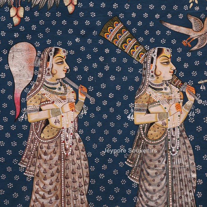 Handcrafted Lord Krishna &amp; Gopis Pichwai Painting on Cotton Cloth