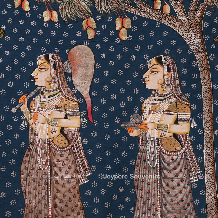 Handcrafted Lord Krishna &amp; Gopis Pichwai Painting on Cotton Cloth