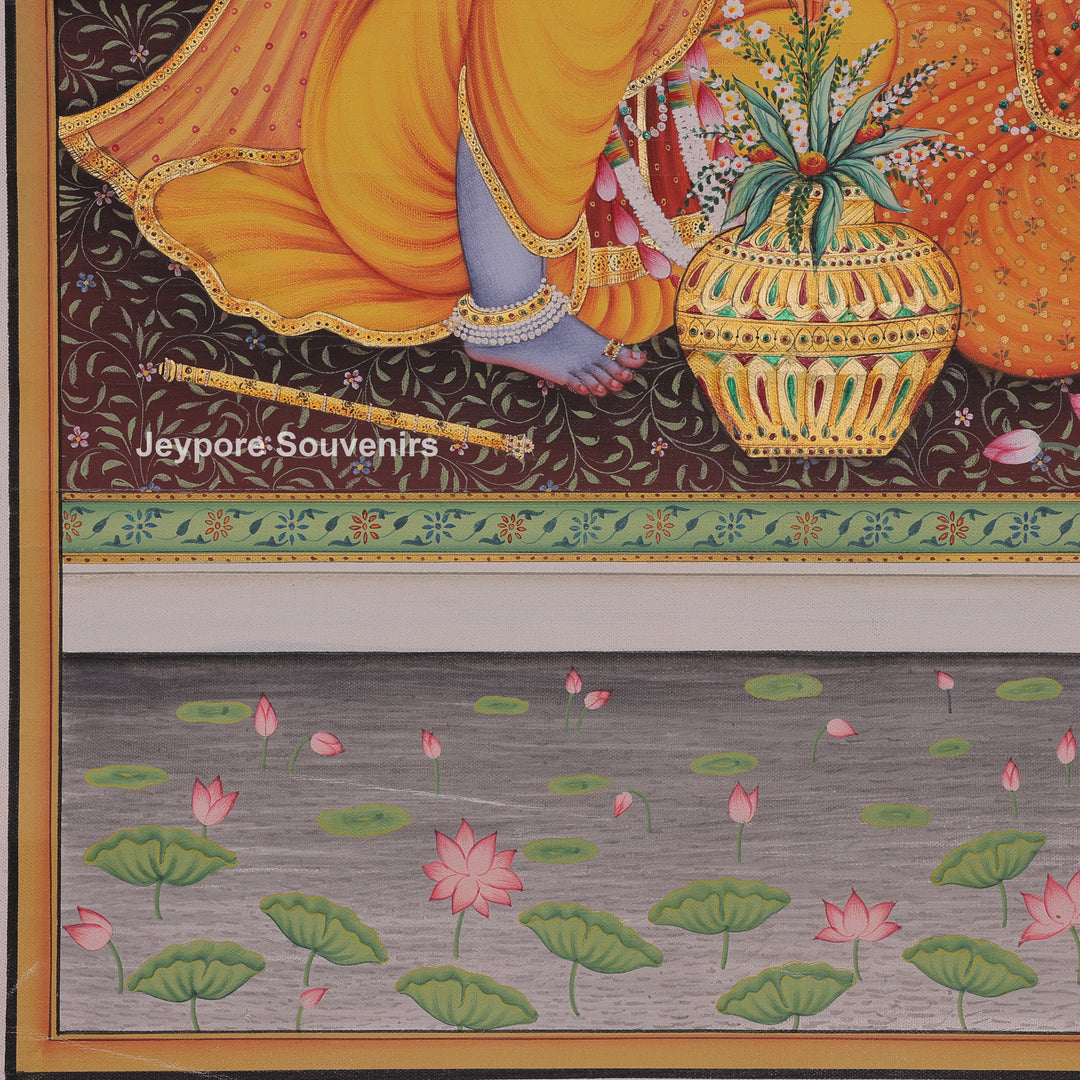 Krishna and Radha Sitting Together in a Palace Canvas Painting