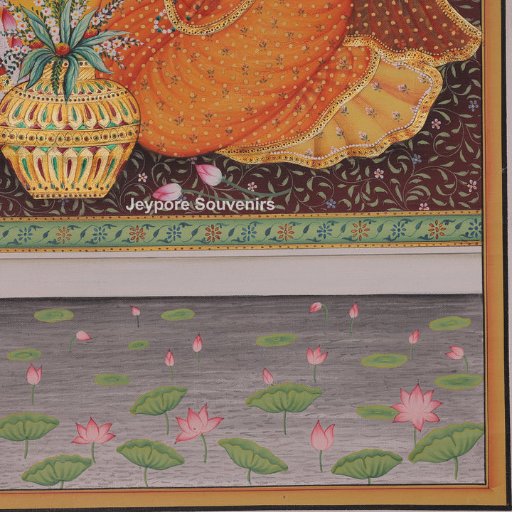 Krishna and Radha Sitting Together in a Palace Canvas Painting