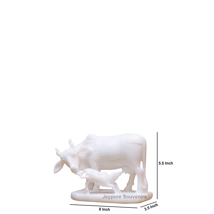 5" Pure White Marble Cow and Calf Statue