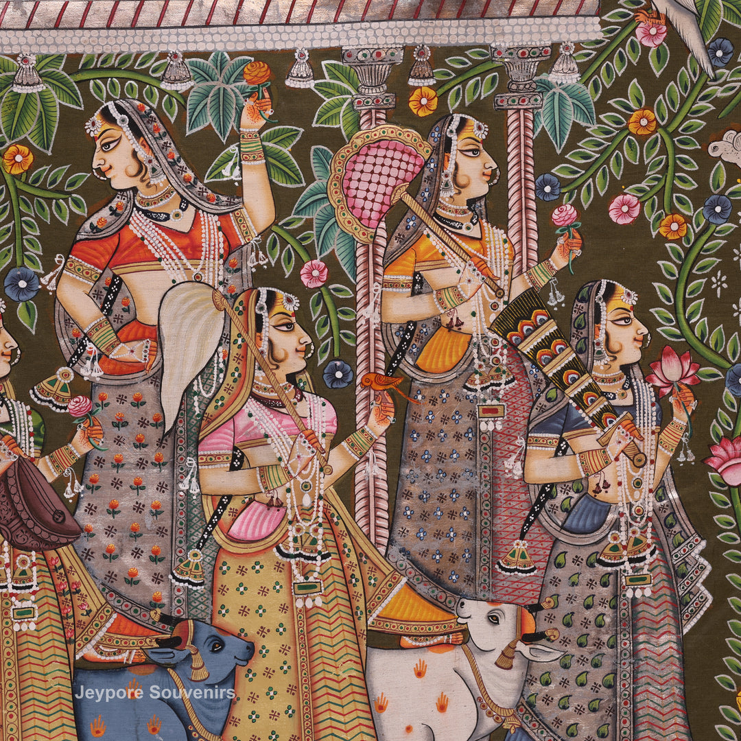Shrinathji with Gopis Pichwai Painting | Raas Leela Wall Art
