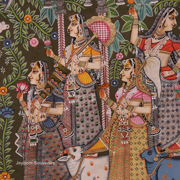 Shrinathji with Gopis Pichwai Painting | Raas Leela Wall Art