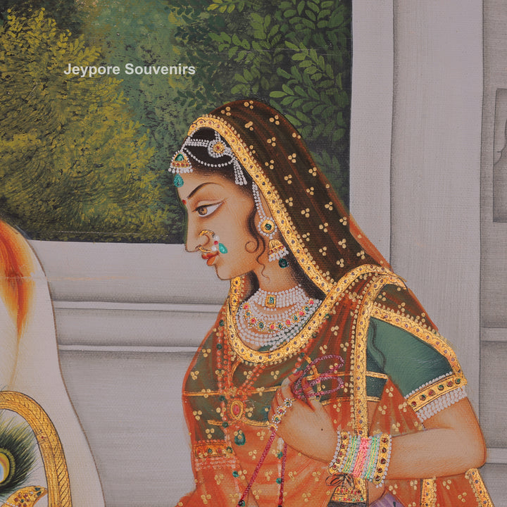 Krishna and Radha with Cow and Calf - Canvas Painting