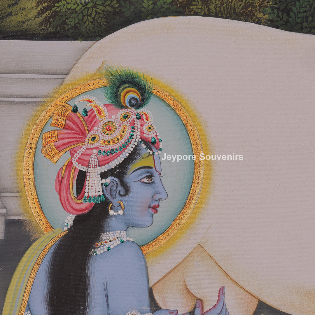 Krishna and Radha with Cow and Calf - Canvas Painting