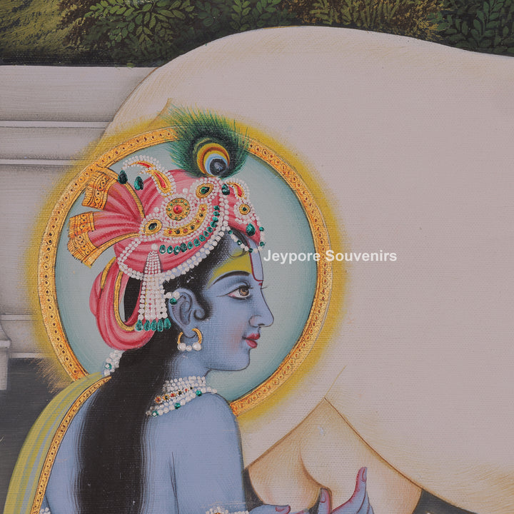 Krishna and Radha with Cow and Calf - Canvas Painting