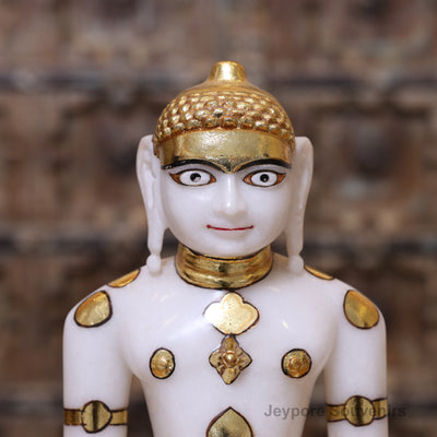 12" Adinath Bhagwan Idol in Pure White Marble